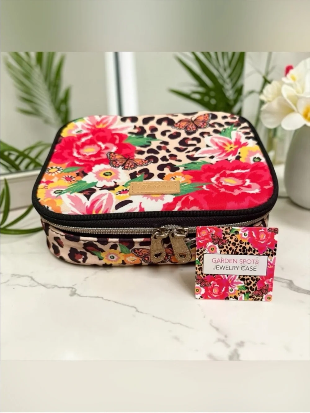 Brighton Garden Spots Floral & Leopard Jewelry Case/NWT